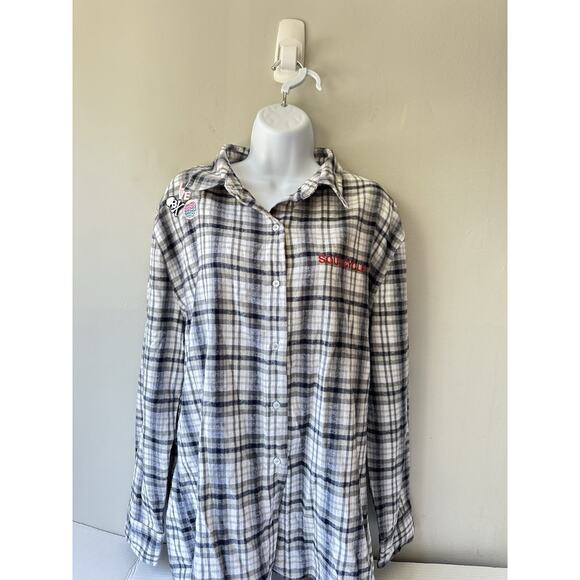 SoulCycle Cotton Yoga Wheel & Patches Flannel Button Up Shirt Top - Picture 5 of 9